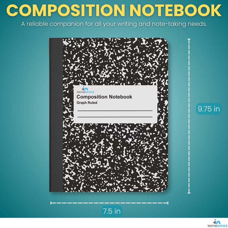 1InTheOffice Graph Paper Composition Notebook, Graph Ruled notebook, Quad Ruled Composition Notebook, 80 Sheets, 7.5" x 9.75", Black, 4 Pack - Image 2